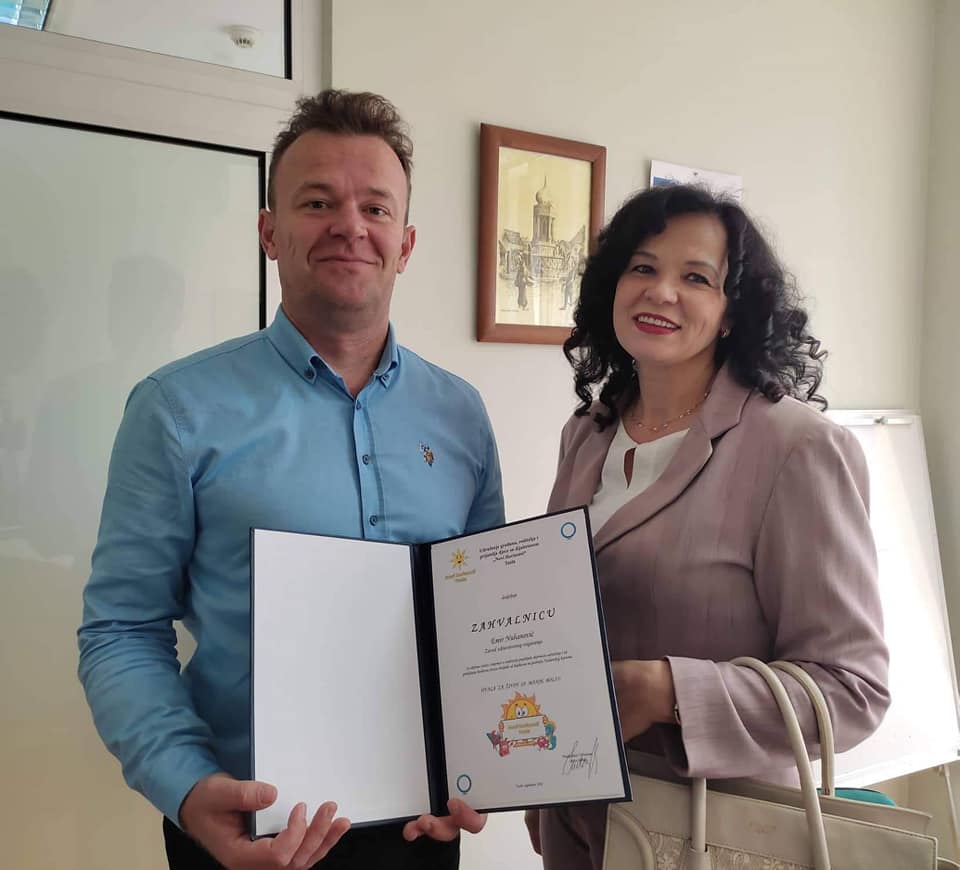 Zahvalnica Emiru Nuhanoviću - pomoćnik direktora ZZO TK