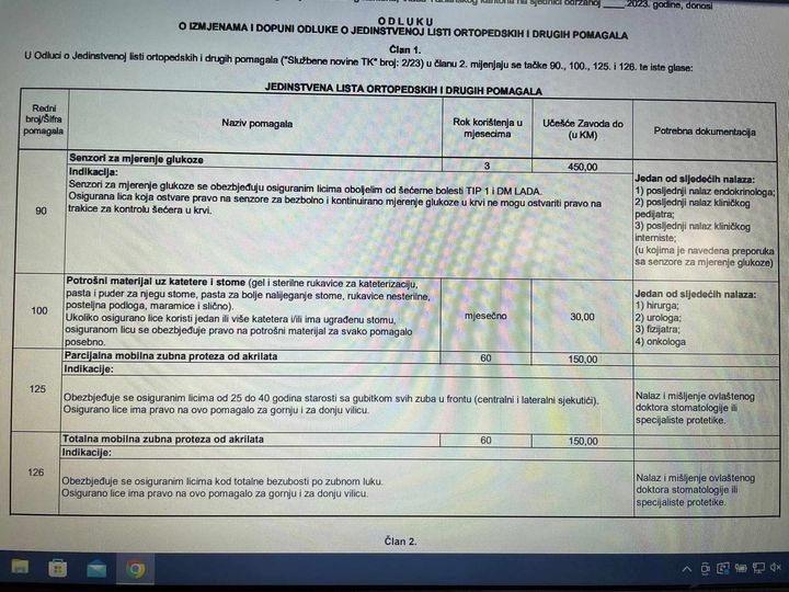 Odluka o listi ortopedskih pomagala Vlade TK